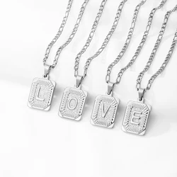 Initial Letter Pendant Necklace Stainless Steel Silver Color Cuban Chain A-Z Alphabet Name Jewelry For Men Women Gift