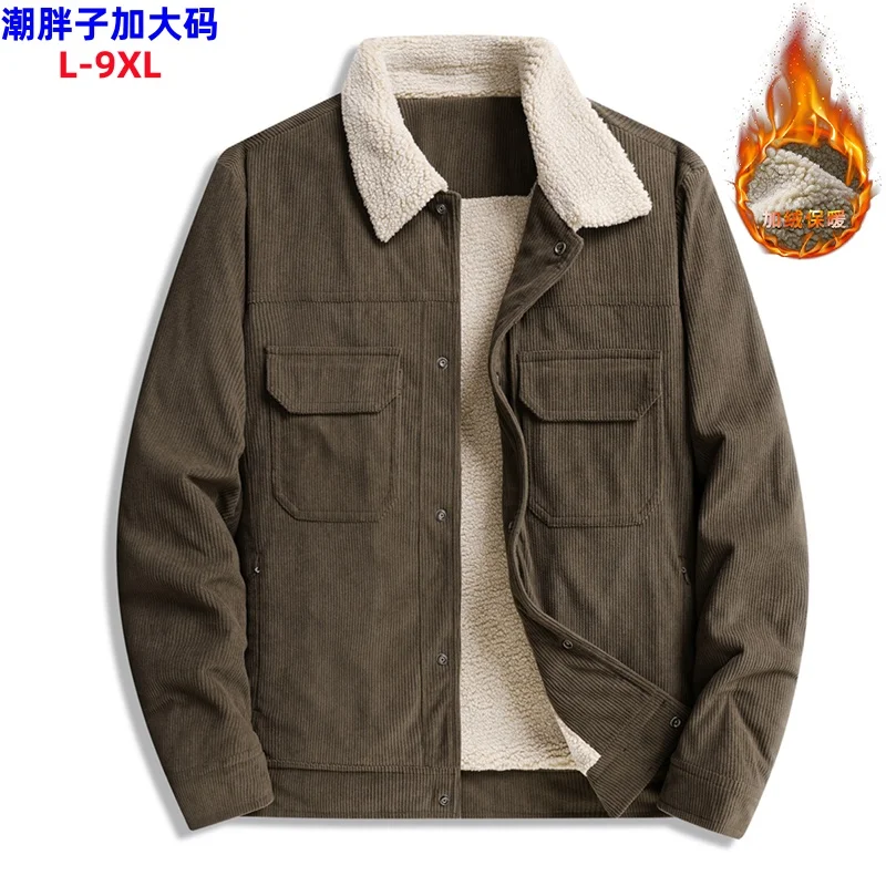 

Autumn and winter outerwear men's trendy corduroy jacket plus fat plus size fat casual versatile lamb wool plus velvet top