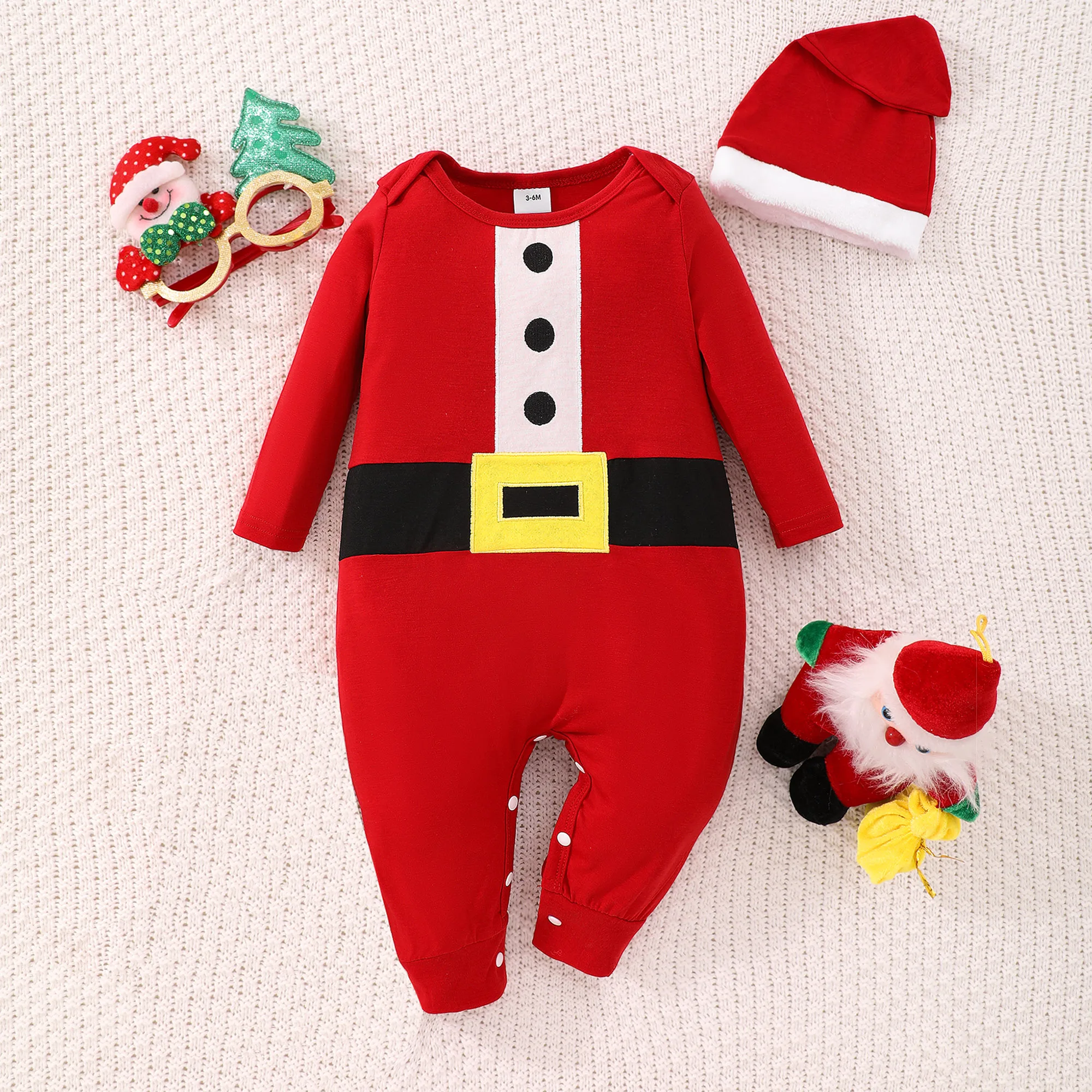 

2023 Christmas Baby Clothes Autumn Long Sleeve Bodysuit + Hat 2 Piece Set Cute Baby Long Creeper Fashion Baby Romper