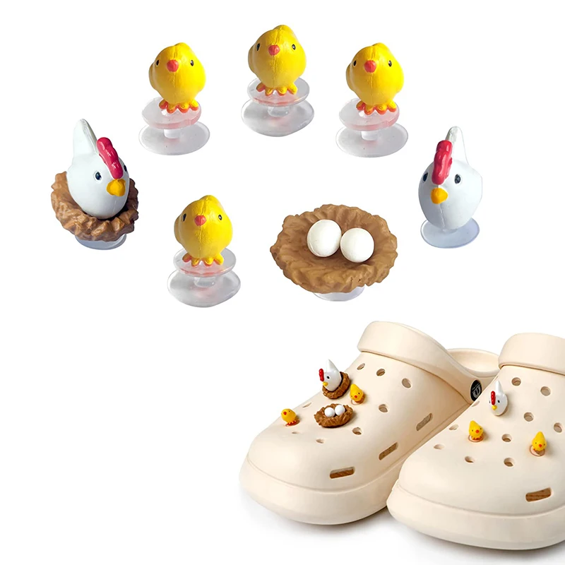 4/7PC 3D Shoe Charms Cute Chickens For DIY Matching Shoes Accessories Manual Shoe Decoration For Kids Boys Girls Men Women Party