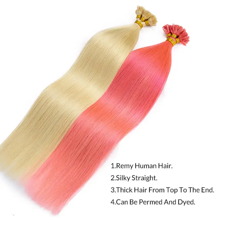 Straight Fusion Human Hair Extensions 12-24Inch Blonde Pink Keratina Flat Tip Remy Human Hair Extension 50Strands Natural Hair