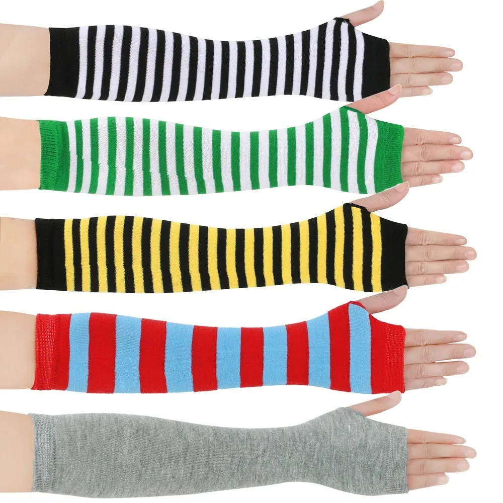 Autumn Winter Christmas Fingerless Gloves Solid Jacquard Striped Warm Mittens, Adult Universal Anime Half Finger Gloves