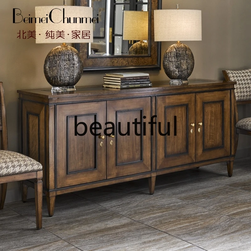 American antique and old solid wood TV cabinet, villa retro furniture custom living room audio-visual cabinet