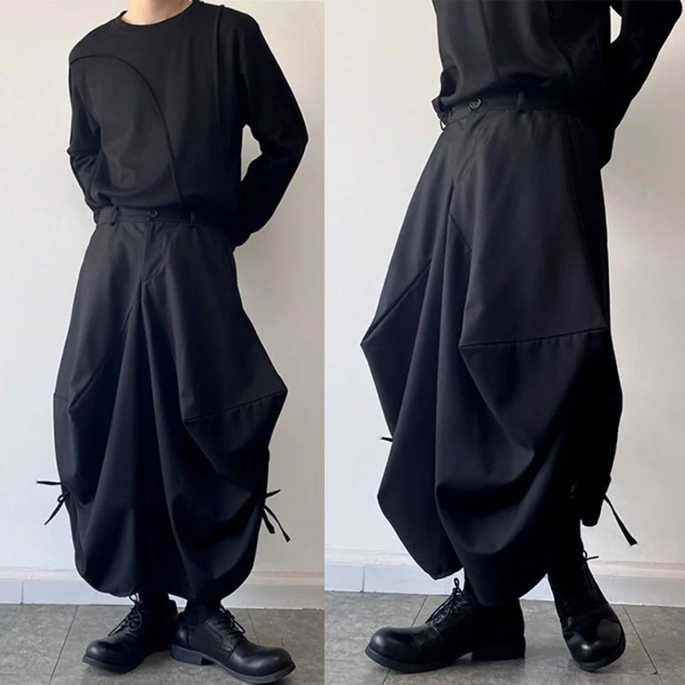 

Summer New Men's Solid Color Irregular Skirt Pants Chinese Retro Fashion Trend Street Loose Casual Breathable Niche Men's Bottom