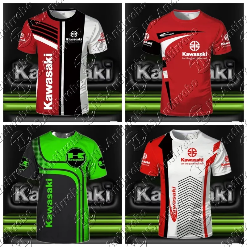 

Лето 2025 г., популярная мотоциклетная футболка для занятий спортом на открытом воздухе, мужская свободная футболка Kawasaki для гонок на мотоциклах с 3D принтом