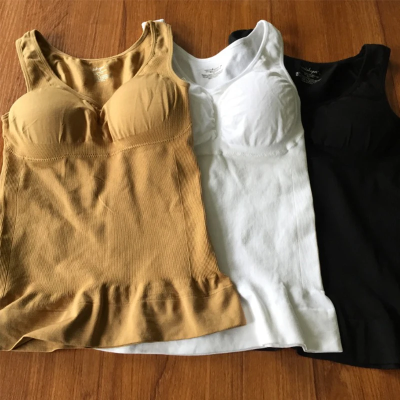 

Double-Layer Nylon Cami Shaper with Chest Pads Seamless Shapewear for Women Tight-Fitting Tummy Control Tank Top