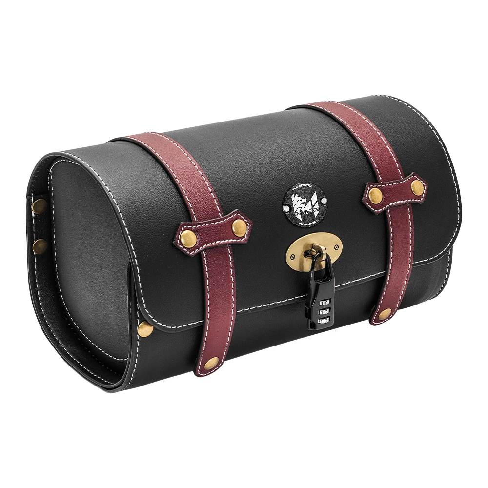 Modified motorcycle front fork bag rear tailstock side bag cylindrical bucket leather hanging luggage bag