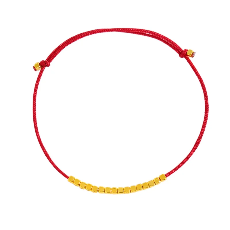 QEENKISS 24KT Gold Slim Beads Red Bracelets For Birth Sign Year For Women Wedding Party Birthday Christmas Girl Lady Gift BT5438