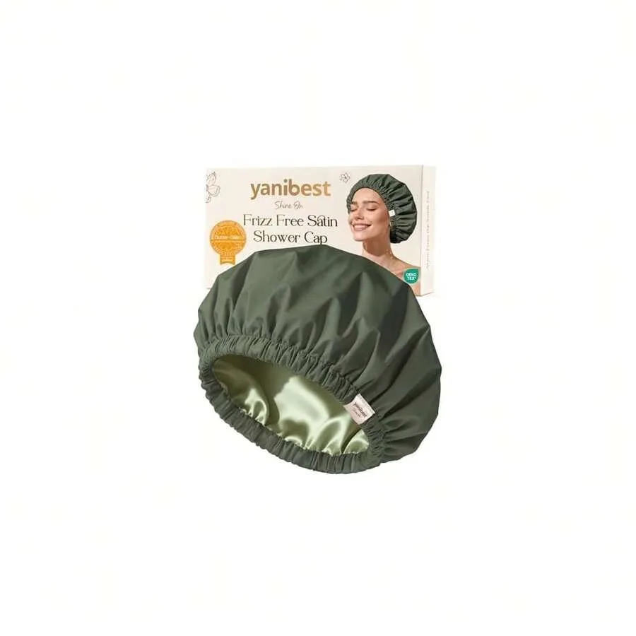 

Satin Lined Shower Cap For Women Reusable Waterproof, Bath Cap With Soft Elastic Band, Luxury Hair Protection Caps For Shower G