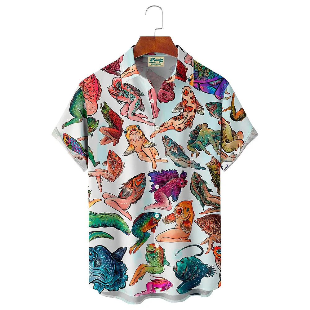 Chemise d'été à manches courtes pour hommes, hawaïenne, décontractée, plage, motif drôle, imprimé floral, vêtements de vacances, printemps, importé, 03