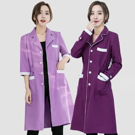 

High quality Spa Uniforms Tattooist Work clothing Lab Coat Summer Purple Long Sleeve Beauty Salon Work Wear Scrubs Uniform New