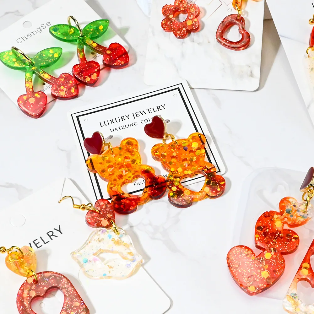 Valentine's Day DIY Love Wings Earrings Jewelry Epoxy Silicone Mold Cherry Flower Pendant Earrings Jewelry Silicone Resin Molds