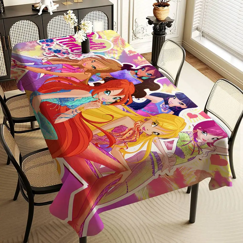Girl-W-Winx Catoon Clubs Tablecloth Table Cover Christmas Picnic Party Birthday Wedding Waterproof Desk Cloth Table Decor