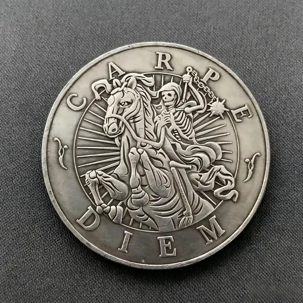 2026 Vintage Memento Mori Double Sided Skull Medal Silver Brass Gothic Collectible Badge Hobby Decor Souvenir Gift