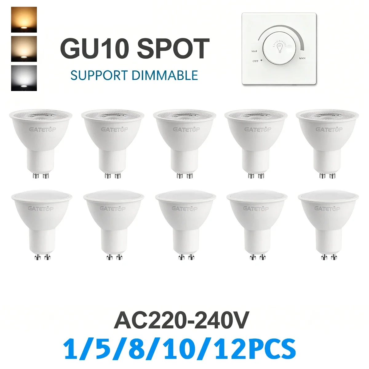 1/5/8/10/12PCS Dimmable GU10 LED Spotlight AC 220V CRI80+ 3000K 4000K Warm White Bulb Replace 50W Halogen Lamp for Home Lighting
