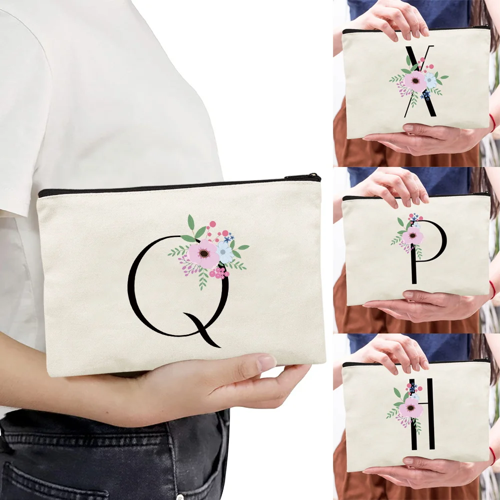 Portable Storage Bag Flower and Black Letter Pattern Storage Bag Travel Clutch Minimalist Clutch Daily Cosmetic Bag Unisex