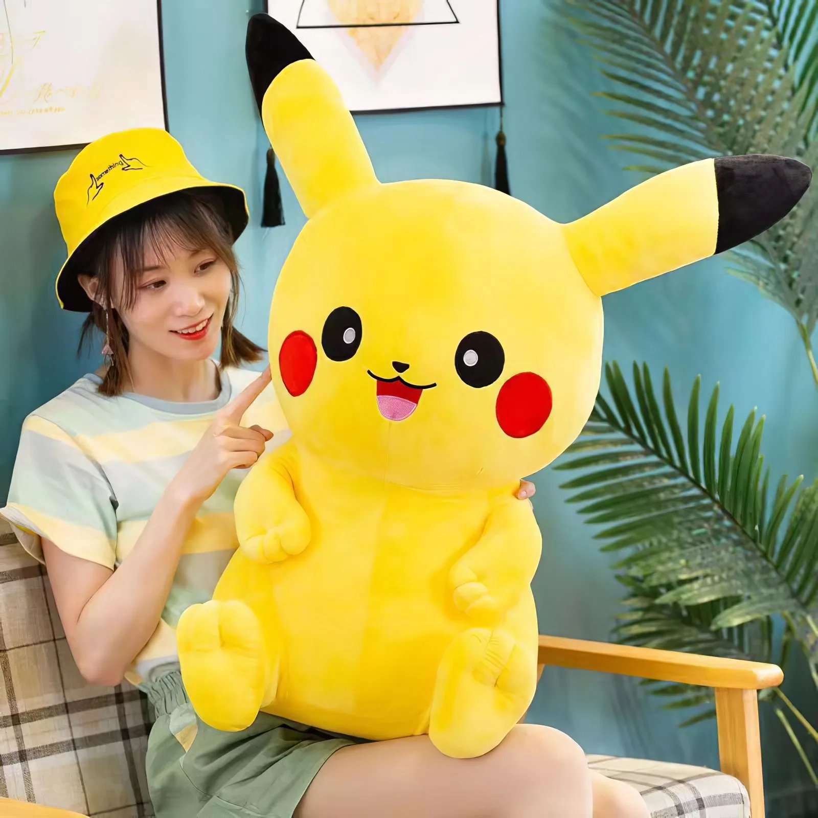 60cm Śliczne Anime Pokémon Pikachu Pluszowa zabawka Kreskówka Kawaii Pokemon Uśmiech Pikachu Miękka wypchana lalka Duży rozmiar Poduszka Prezent