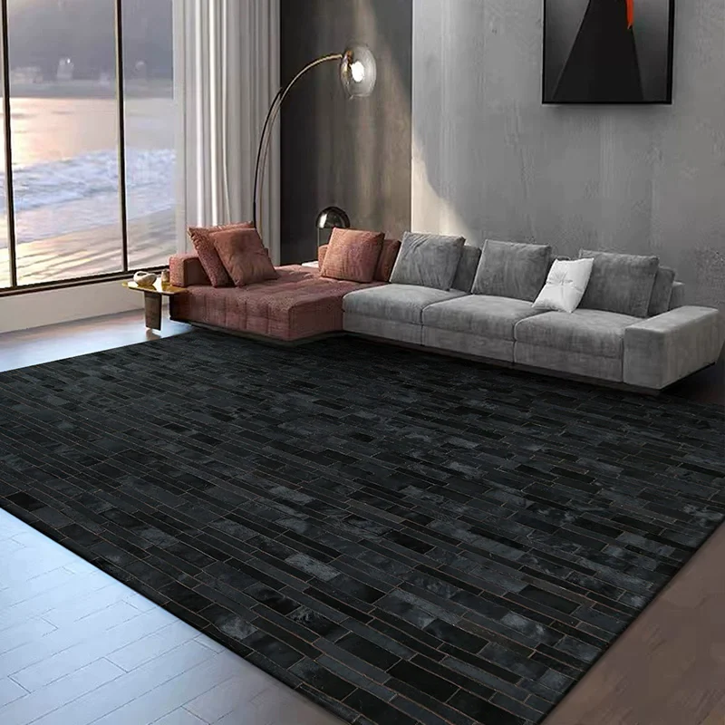 

Rectangle Black Real Fur Carpet For Living Room Home Cowhide Rugs For Bedroom High End Coffee Table Floor Mat Study Area Rug