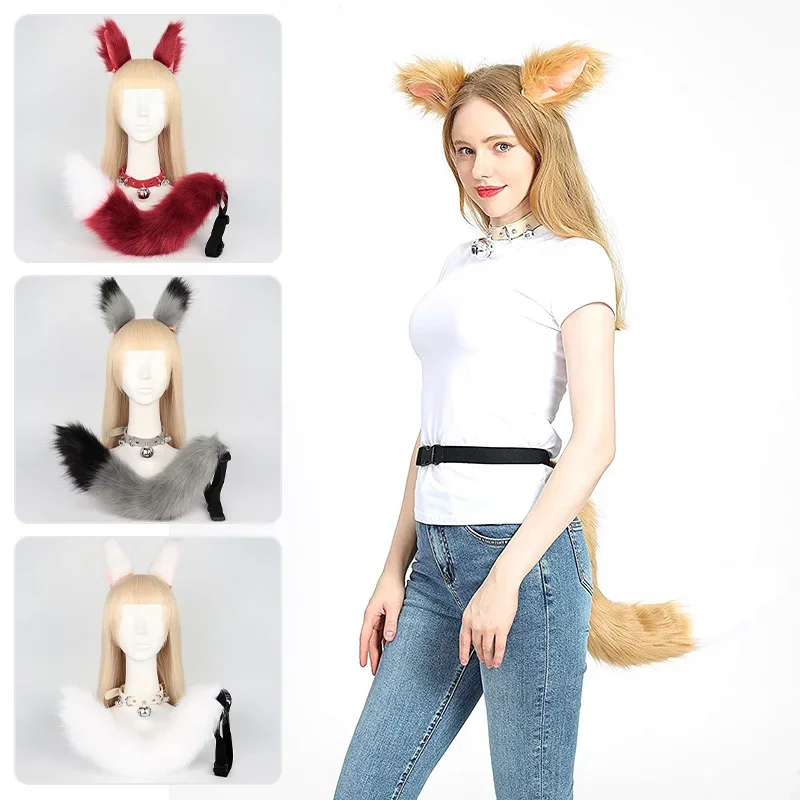 Wolf Fox Ears Tail Set Head band Animal Cosplay Carnival costume Fur Animal Cat Animal Head band Kawaii Cosplay Party Props