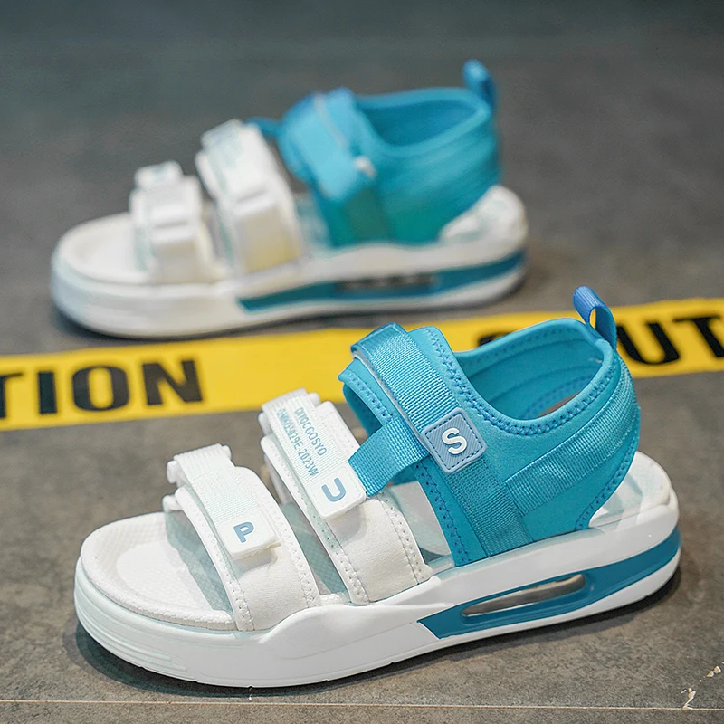 

Мужская летняя новая пляжная обувь большого размера, дышащая уличная обувь на толстой подошве, носимые с цветными блоками, универсальные модные сандалии без шнуровки