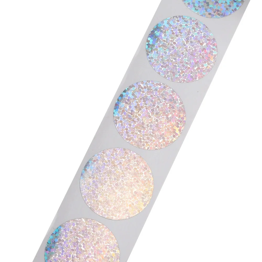 2Pcs Round Shape Holographic Stickers Self Adhesive Silver Iridescent Roll Sticker Labels Lightweight Sparkle Gift Stickers