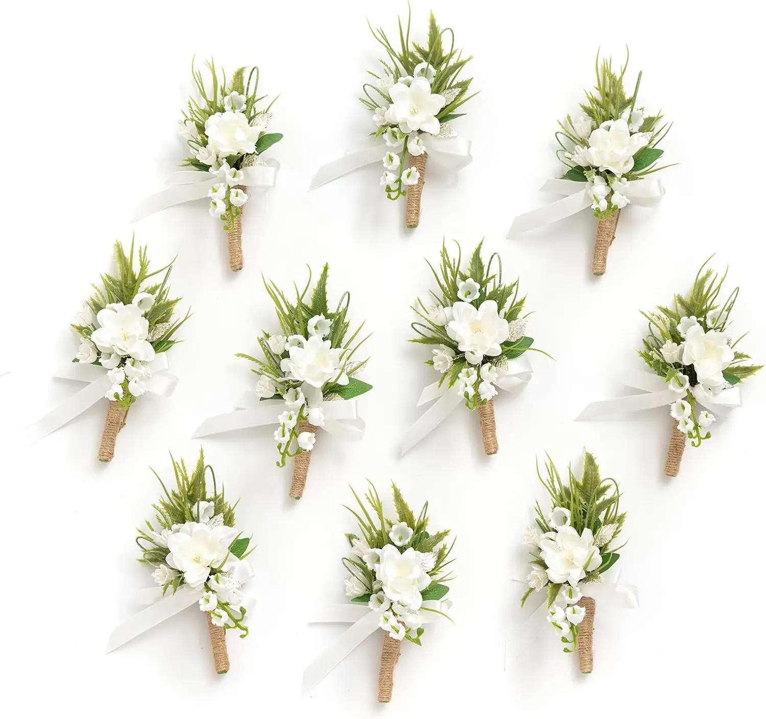 

10pcs Artificial Flower Boutonnieres for Men, Wedding Groomsmen Guest Décor, White Lily Valley