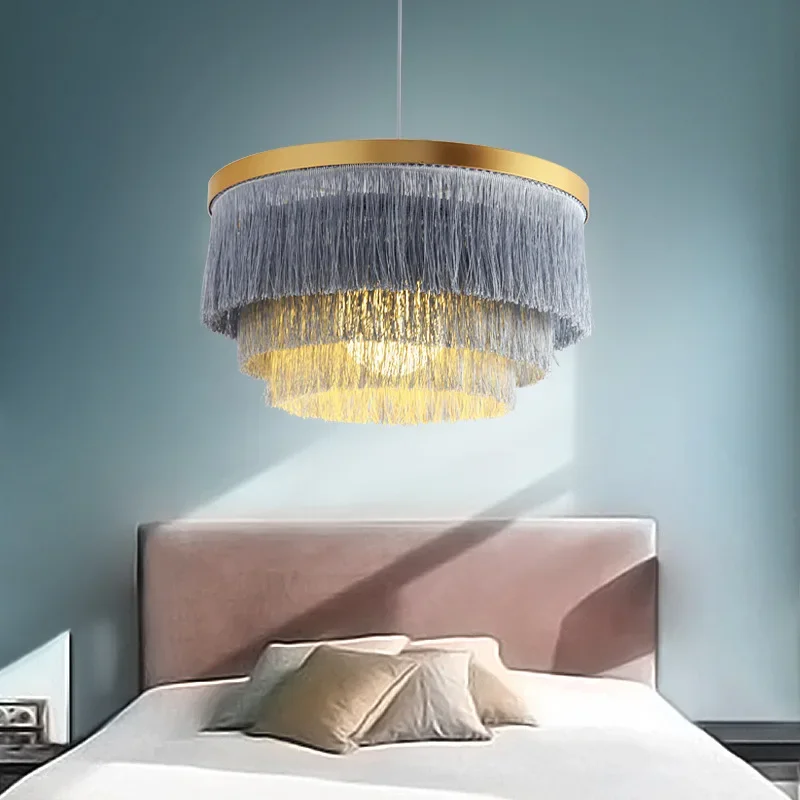 Creative Nordic Modern Living Room Bedroom Light Simple Personality Color Round Fringe Warm Villa Dining Room Chandelier