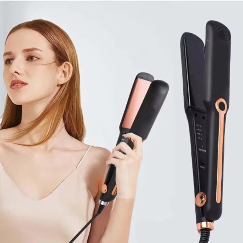 プロの女性のストレートヘアアイロンポータブル小型電気副木ストレートスタイリングツールストレートヘアアイロンとカーラー 2 で 1