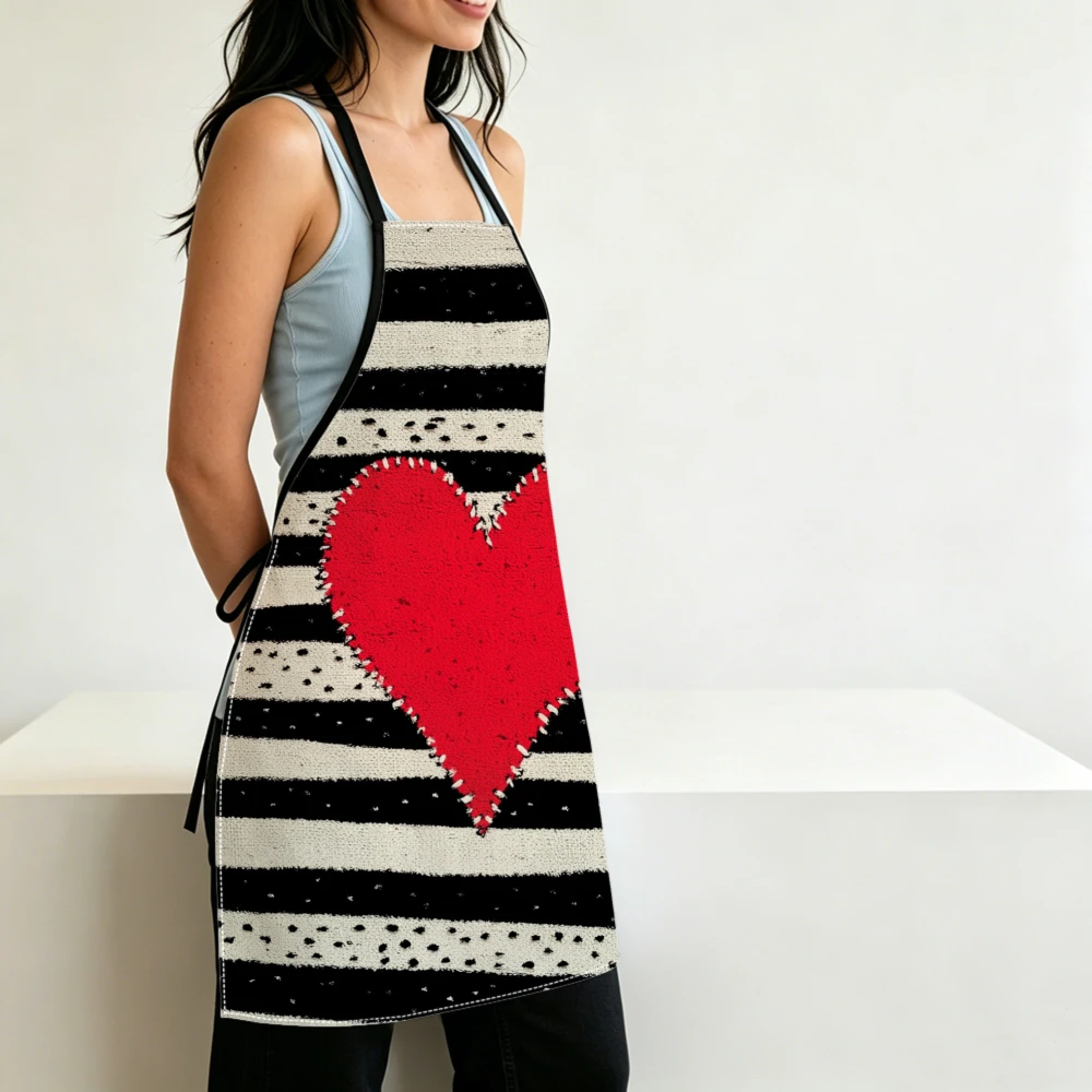 Striped Heart Pattern Print Kitchen Apron Cooking Apron Baking Accessories For Men Women