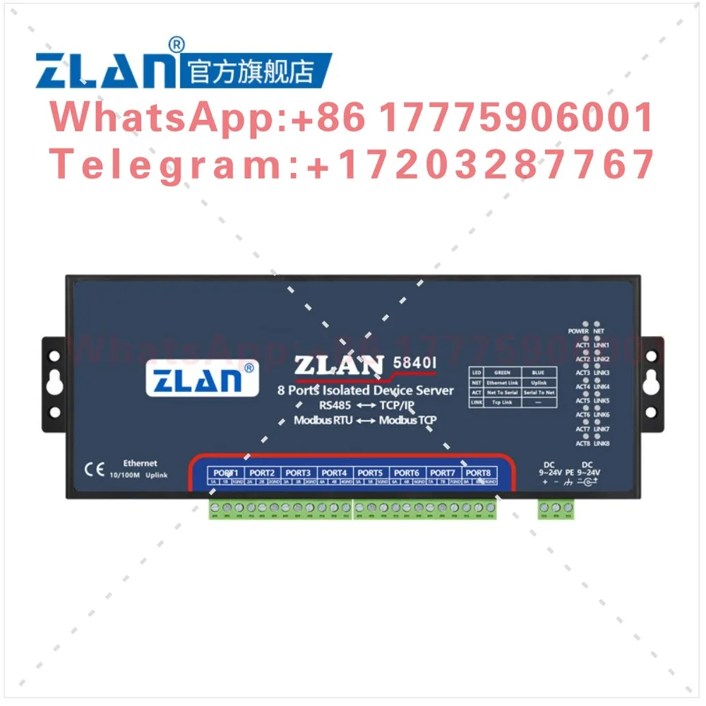 Isolated serial port server 8 ports RS485 to Ethernet dual network port ZLAN5840I