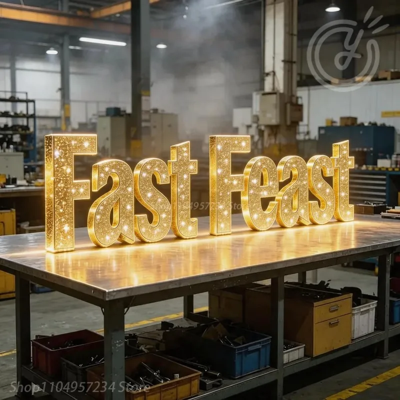 Custom LED Channel Letters 3D Starry Sky Waterproof Lighting Long Lasting Sign, Fast Feast Logo for Restaurant Car Wall Decor
