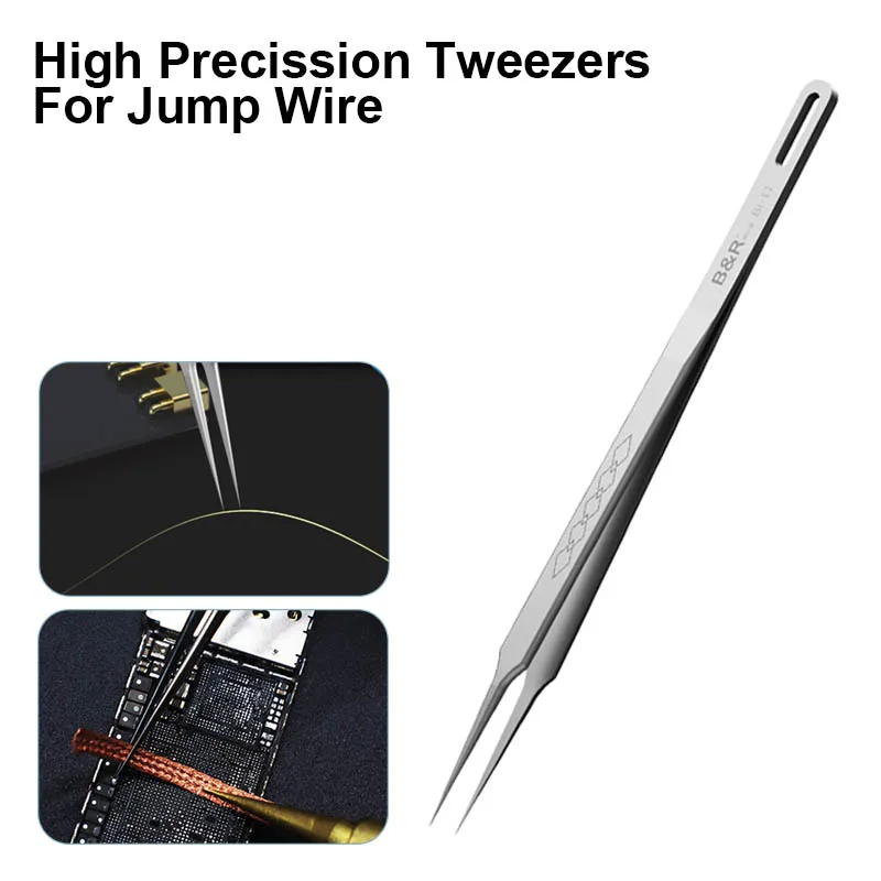 B&R BR-11 Lengthened SMD Anti-slip Tweezers Phone IC Chip Motherboard High Hardness Precision Disassembly Jump Wire Tweezers