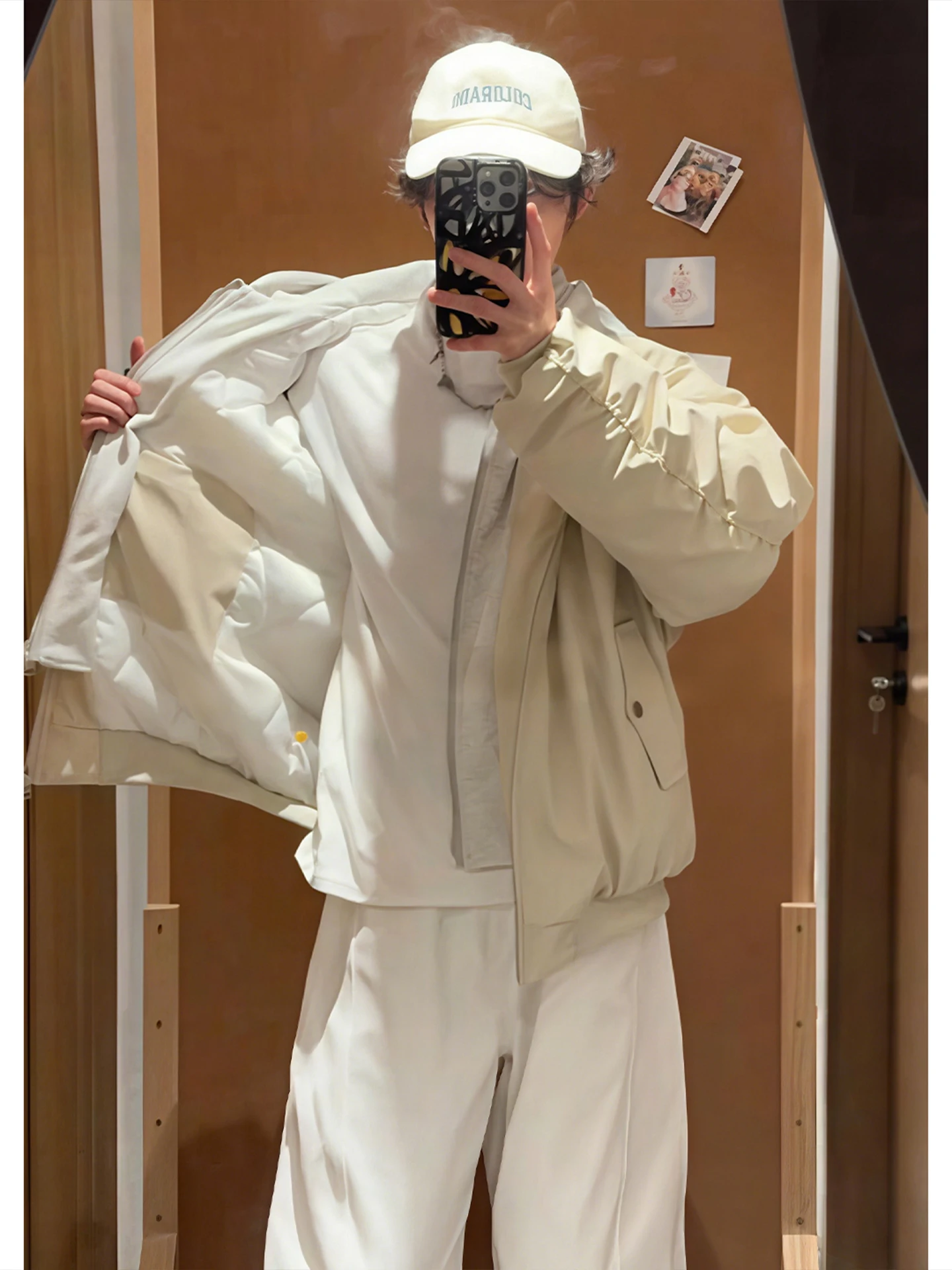 

Thiened Warmth American Pilot Jaet Cotton Coat Men's Winter Hat Leather irt Outerwear Motorcycle Cotton Clothes