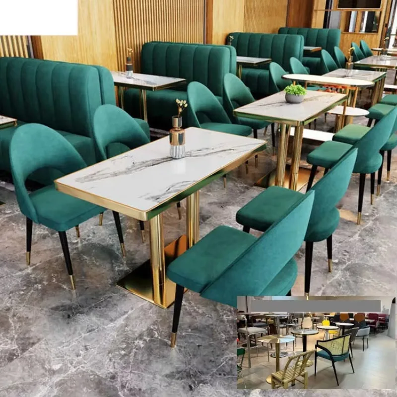 Marble dining table and chairs breathable flannel sofa iron frame cafe hotel