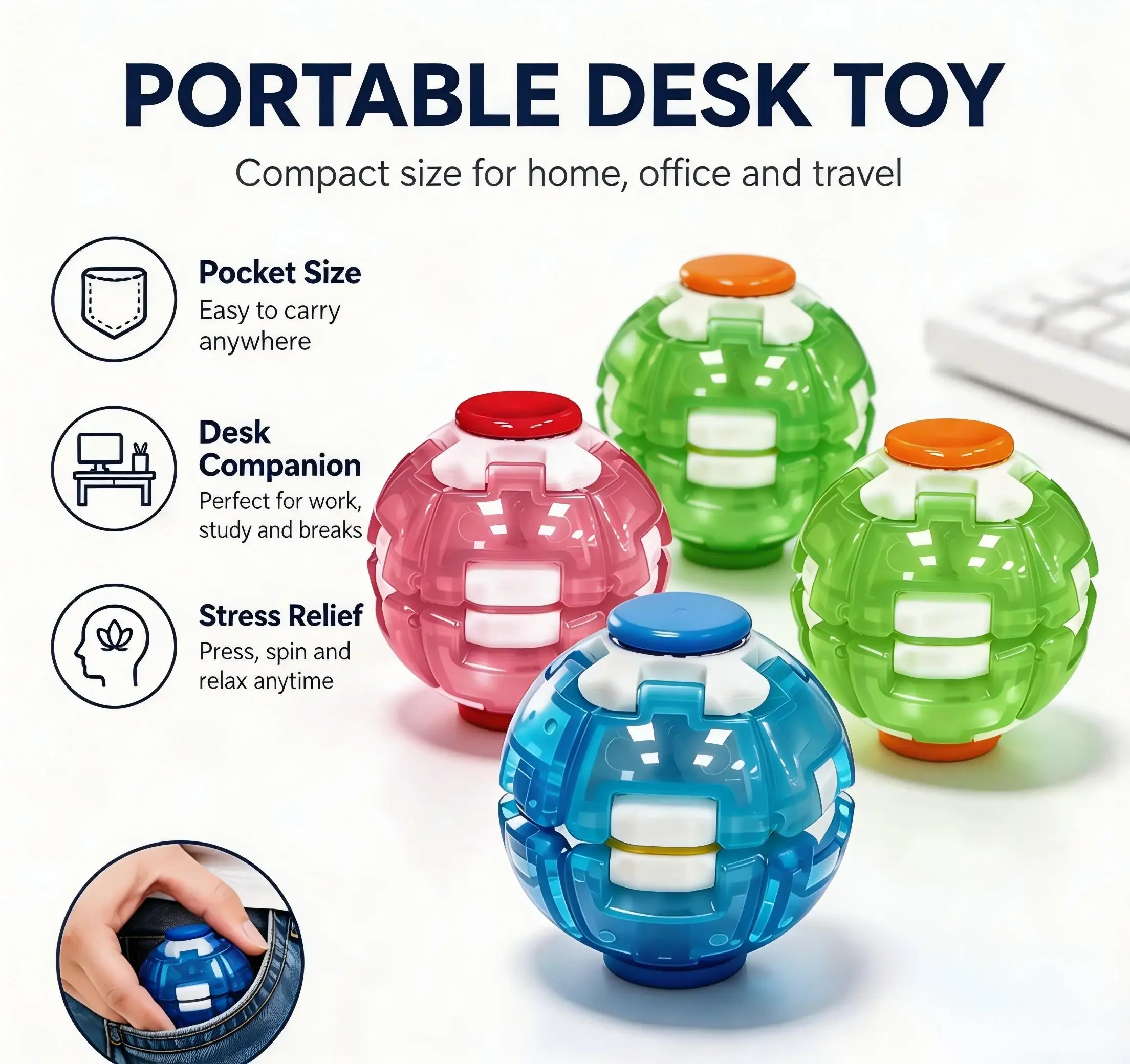 Glow‑in‑the‑Dark Press‑to‑Spin Fidget Ball Stress Relief Toy Portable Rotatable Decompression Puzzle Ball for  Autism ADHD Focus