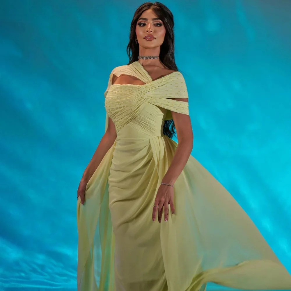 Personalizado requintado sem mangas sereia vestido de noite encantador beading vestido de baile sexy barco-pescoço babados vestido de festa فساتtessorimavera