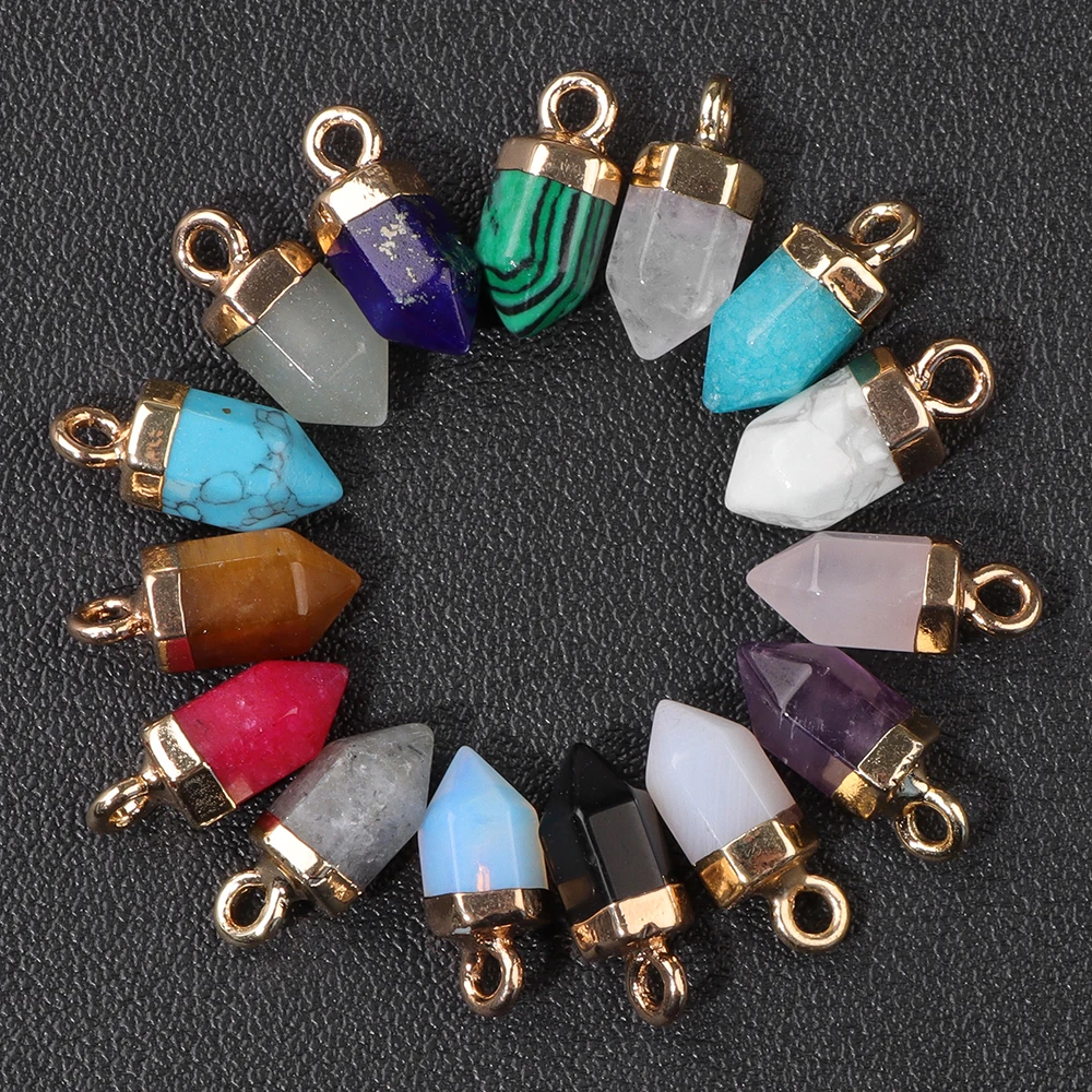 5pcs/lot Retro Bullet Pendant Natural Chalcedony Amethysts Energy Stone Charms For Jewelry Making Earrings Bracelet DIY Accessoi