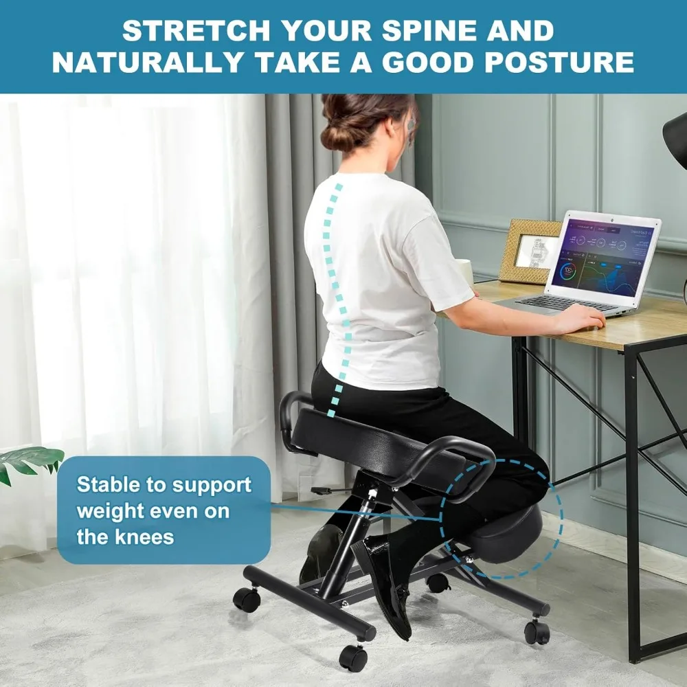 كرسي مكتب مريح قابل للتعديل للركوع مع دعم قطني لراحة الورك والاجتماعات #3