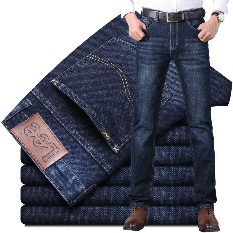 Lee Dex Otoño/Invierno pantalones vaqueros para hombres de pierna recta gruesa suelta Casual de mediana edad de negocios adelgazantes suaviza pantalones silueta