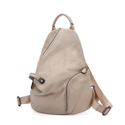 Zency Women's Genuine Leather Anti-theft Backpack Black Lady Knapsack High Quality Zipper Buckle Rusksack 2024 New Back Beige