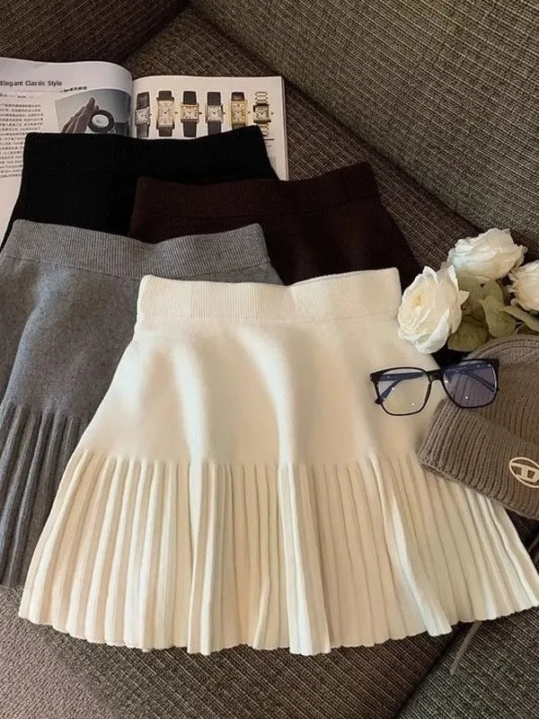Chic Korean Style Sweet High Waist  Skirt Women's Early Autumn 2026 New with Long Boots Lengthening Legs Pleated Skirt