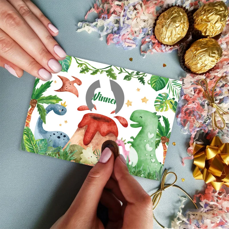 

24 скретч-карты с динозаврами, игровые карточки для вечеринок по случаю рождения ребенка и игровые аксессуары для детских праздников и дней рождения.