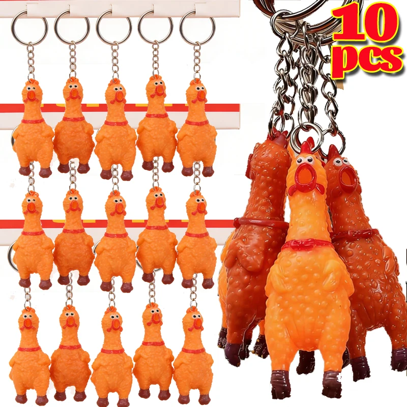 1/10pcs Creative Yellow Shrilling Chicken Charms Keychain Funny Rubber Squeeze Screaming Chicken Key Chains Bag Pendent Keyrings