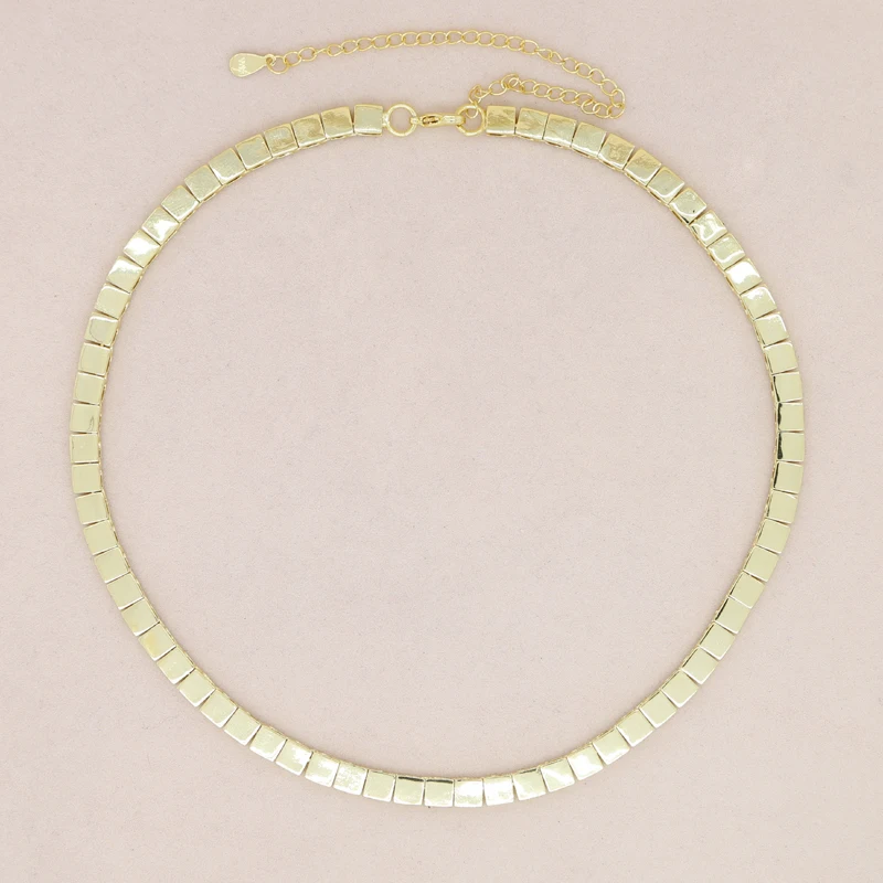 Classic Gold Color and White Square Cz Tennis Necklaces for Women Men Paved Cubic Zirconia Brass High Quality Fashion Jewelry