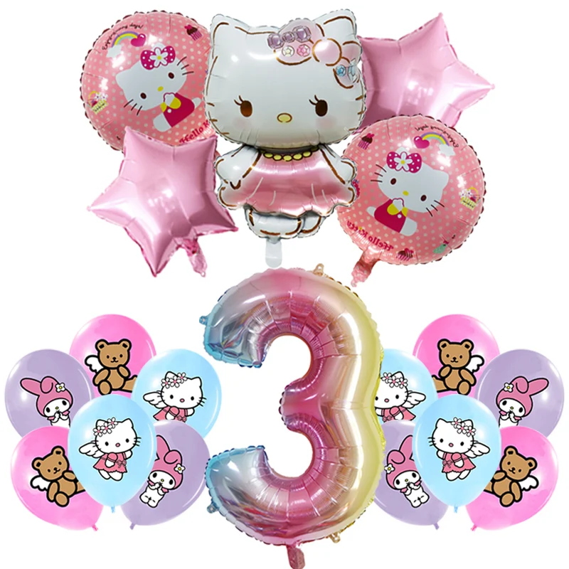 Decoración de fiesta de cumpleaños de Hello Kitty, globo de papel de aluminio para niños, suministros para eventos, vajilla desechable, pancarta,