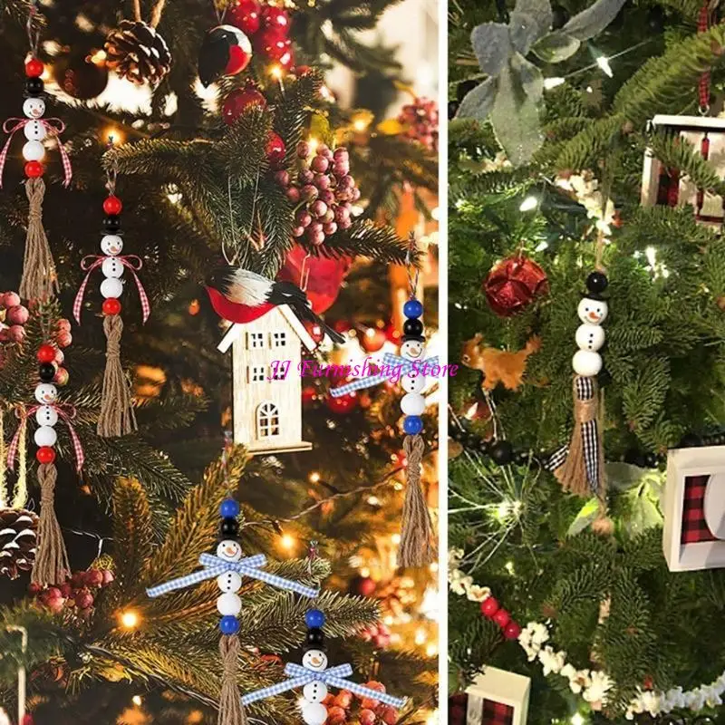 A9LB Weihnachten Schneemann Holz Perlen Winterrunde Perlen Weihnachtsdruck DIY Handwerk