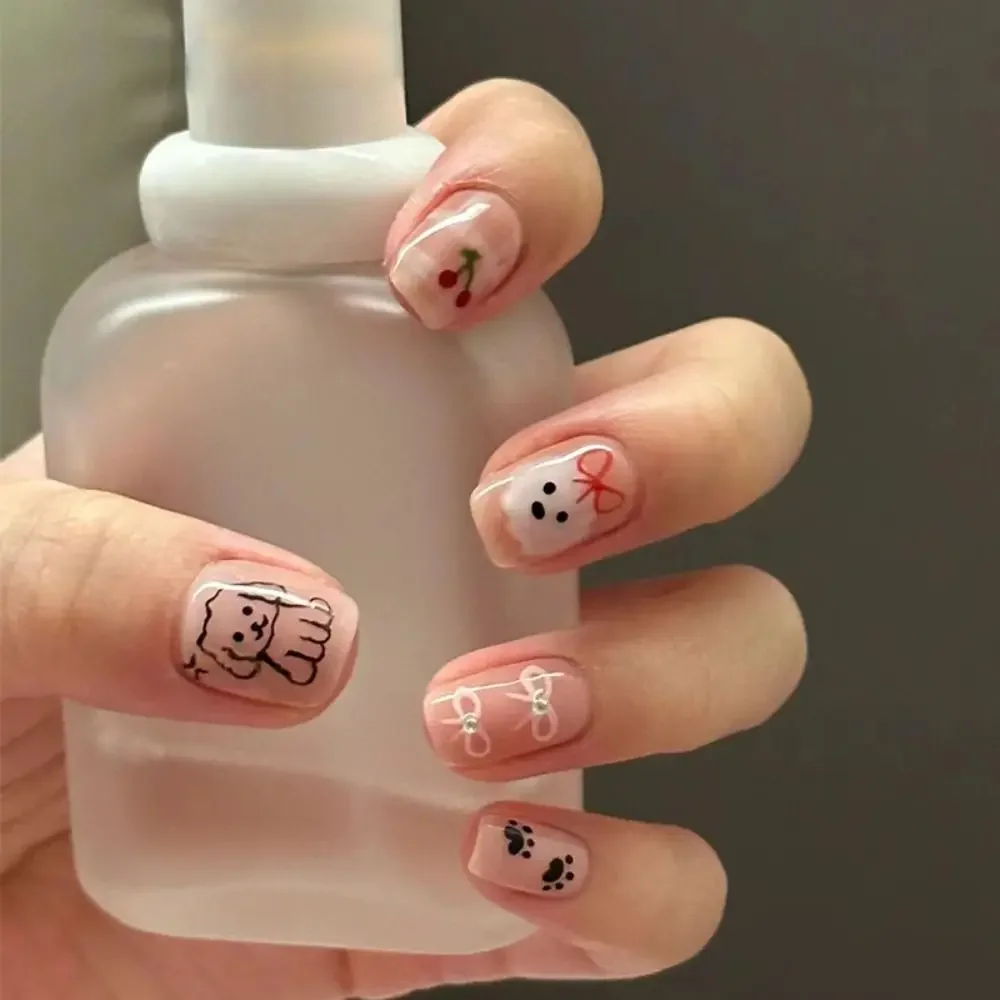 24개 매니큐어 롱 아몬드 네일팁 스틸레토 발레리나 가짜 손톱 꽃 무지개 별 고양이 발톱 프렌치 네일 팁 여성용