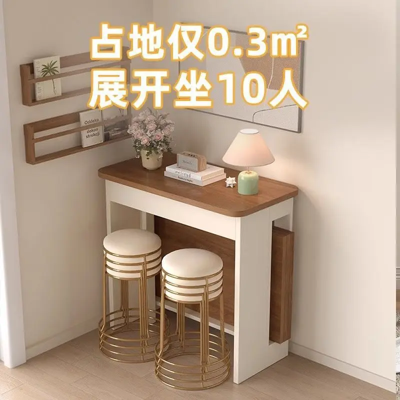 Hh2cc Small apartment solid wood folding dining table living room household walnut variable eating table rectangular