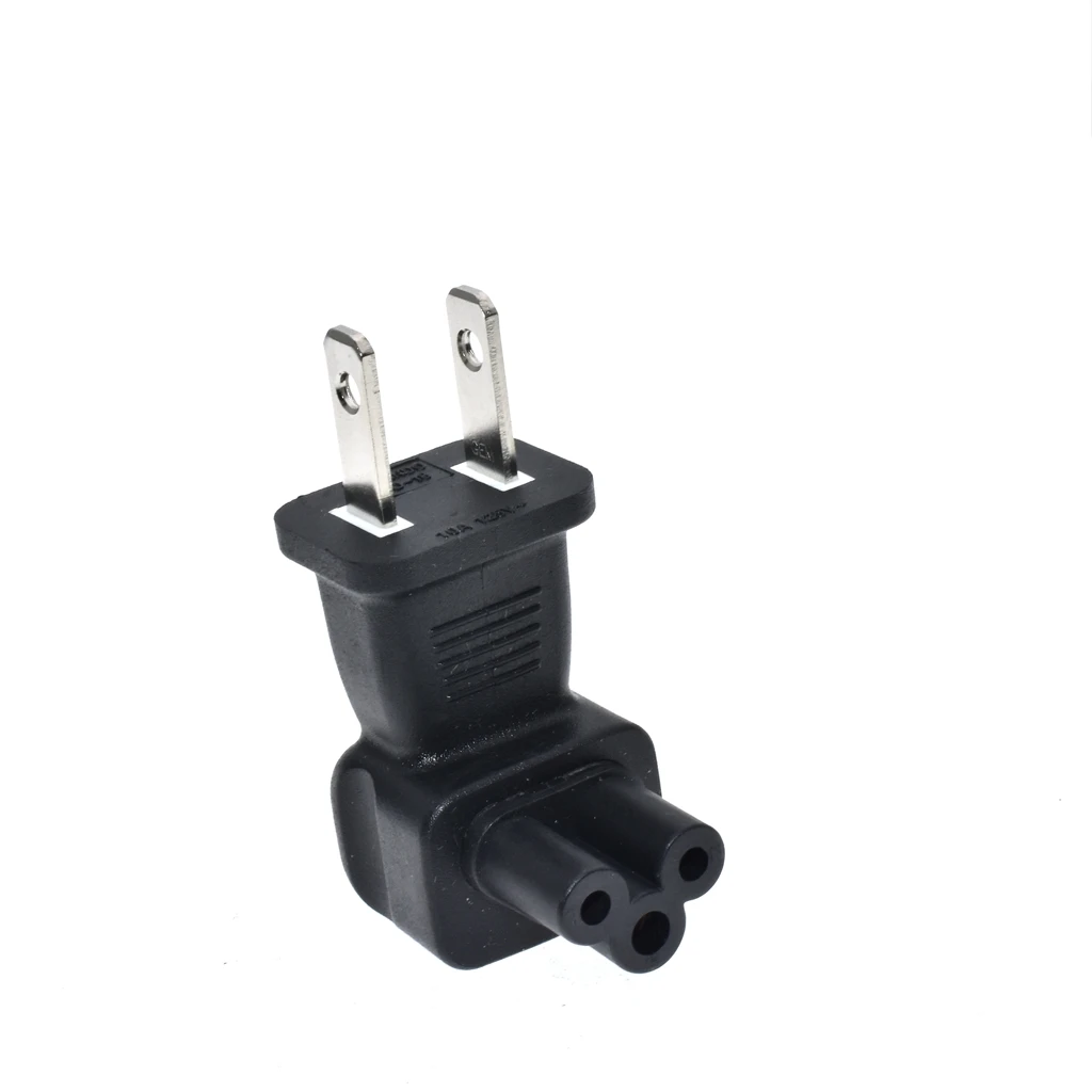 NEMA 1-15P to IEC320 C5 Conversion Plug, USA 2 Pin Male Nema 1-15P to IEC 320 C5 Right Angle AC Adpater