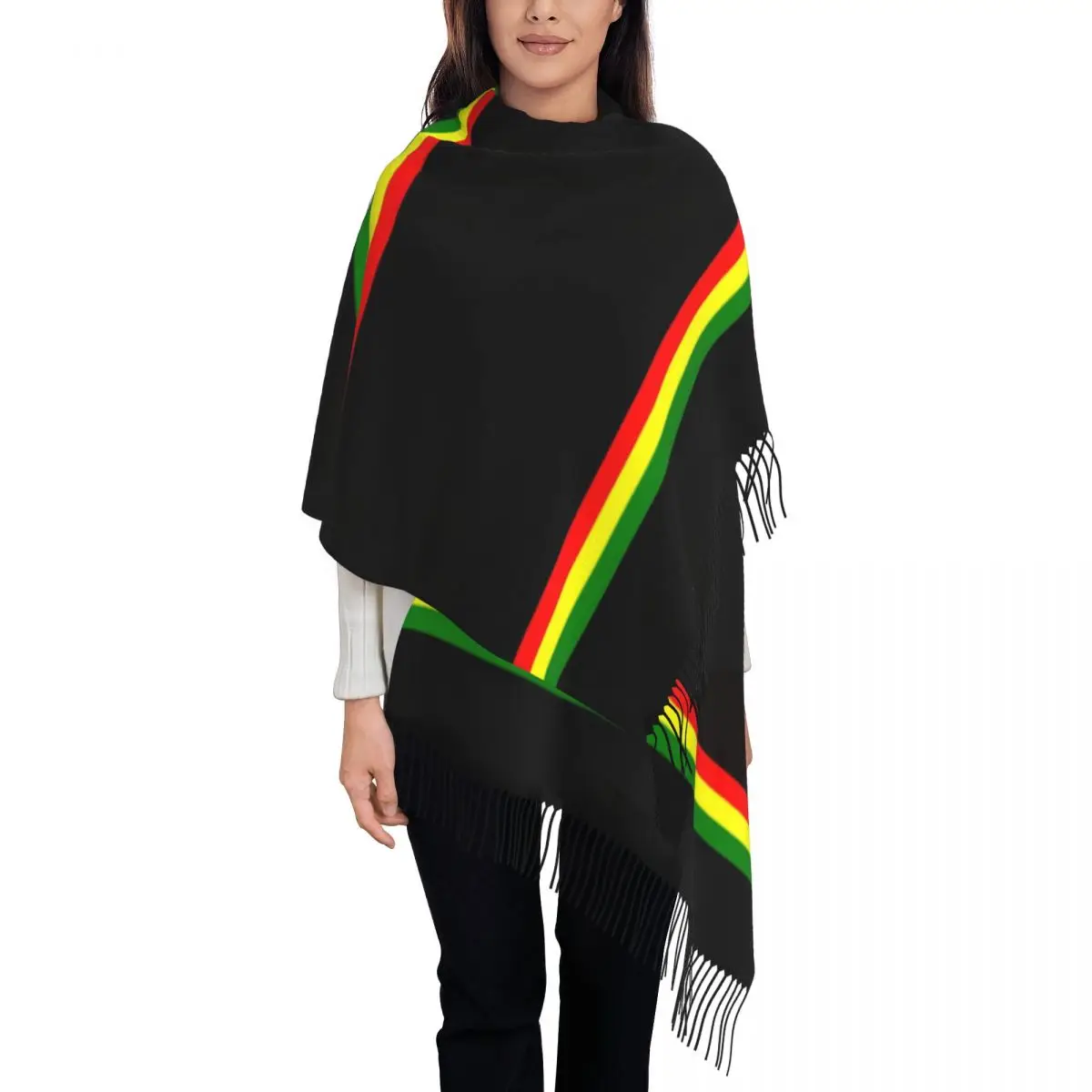 Custom Print Reggae Rasta Stripe Colors Pattern Scarf Men Women Winter Warm Scarves Jamaican Jamaica Proud Shawls Wraps